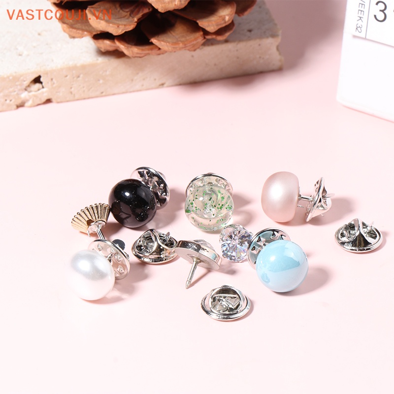 Set 10 Ghim Cài Áo Đính Ngọc Trai Tròn Chống Chói Cho Nữ