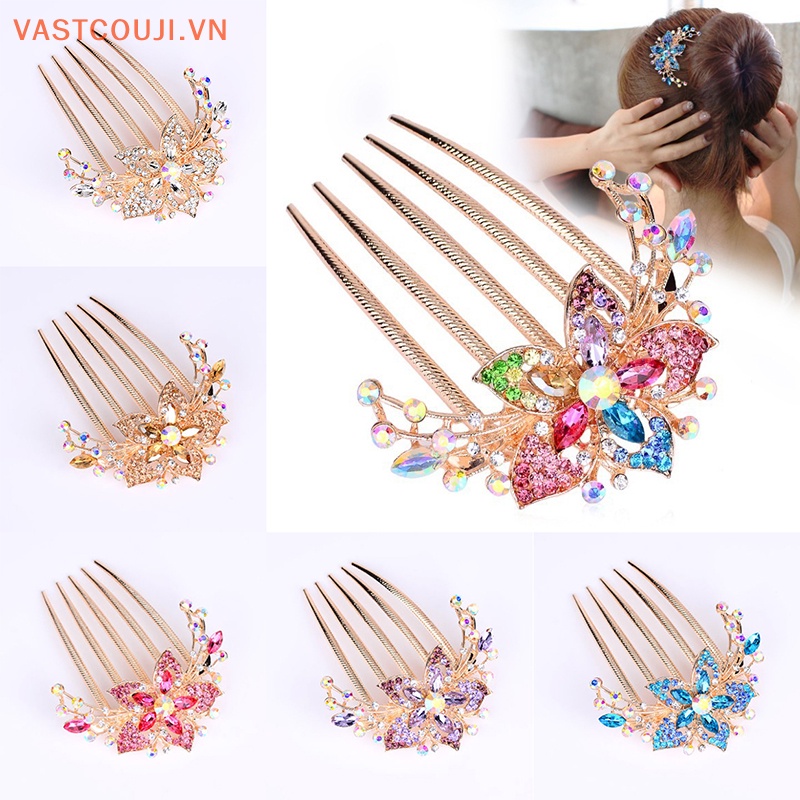 Lược Cài Tóc Hình Hoa Đính Đá Pha Lê Phong Cách Cổ Điển 2023