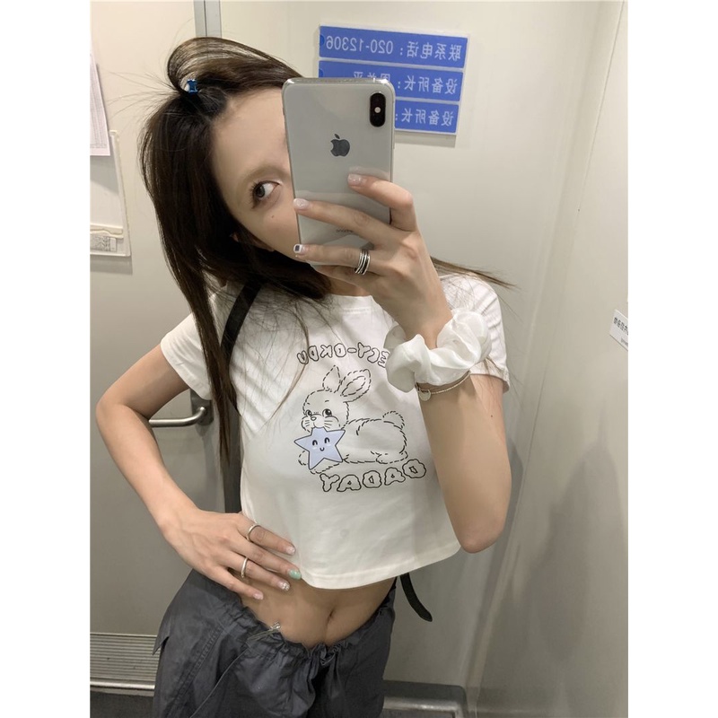 Áo Baby Tee Thun Croptop Nữ Tay Ngắn Dáng Ôm Màu Trắng In Họa Tiết Thời Trang Mùa Hè Xinh Xắn Cho Nữ