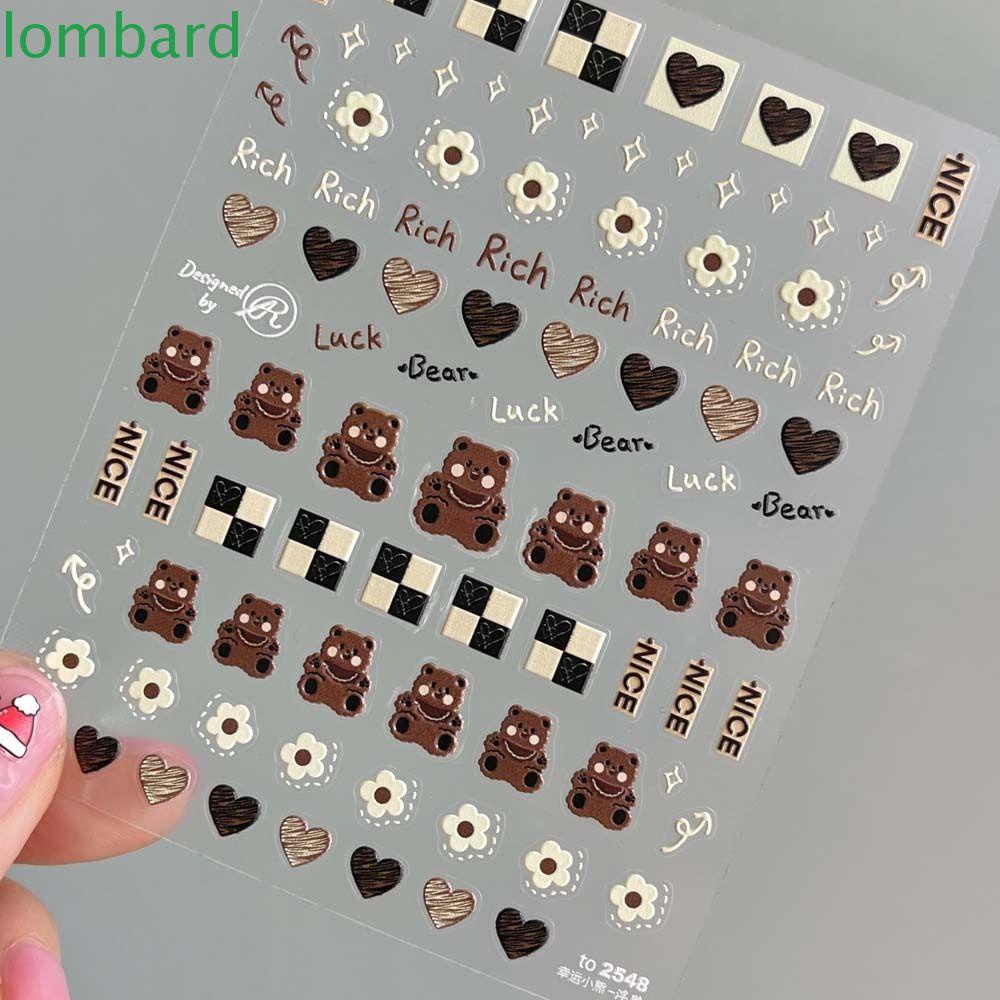 LOMBARD Miếng Dán Móng Tay Hình Gấu Hoạt Hình Thời Trang Cho Nữ