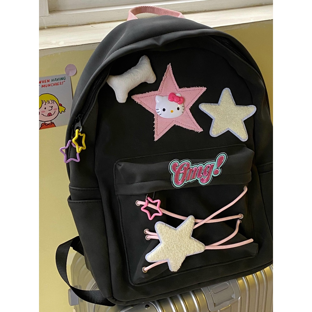 Ba Lô Y2k Hình Hello Kitty Màu Xanh Lá Sức Chứa Lớn Có Dây Đeo Dành Cho Bé Gái