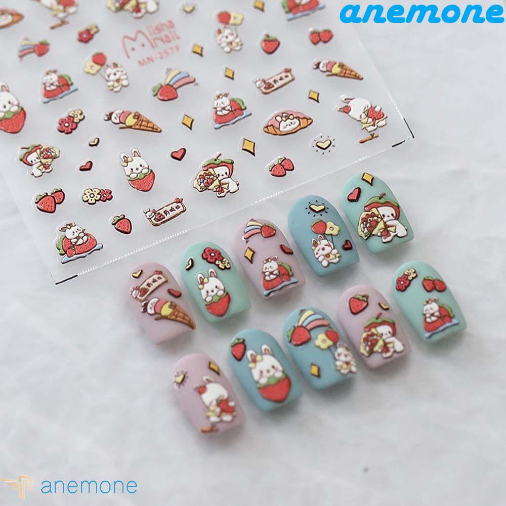 ANEMONE Miếng Dán Trang Trí Móng Tay Họa Tiết Thỏ / Gấu / Dâu Tây Dễ Thương Dùng Làm Quà Tặng Cho Bạn