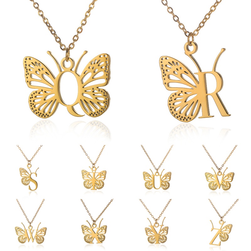 Ygt Vòng cổ Mặt Hình Bướm Và Chữ Cái Bằng Thép Không Gỉ Thời Trang Cho Nữ