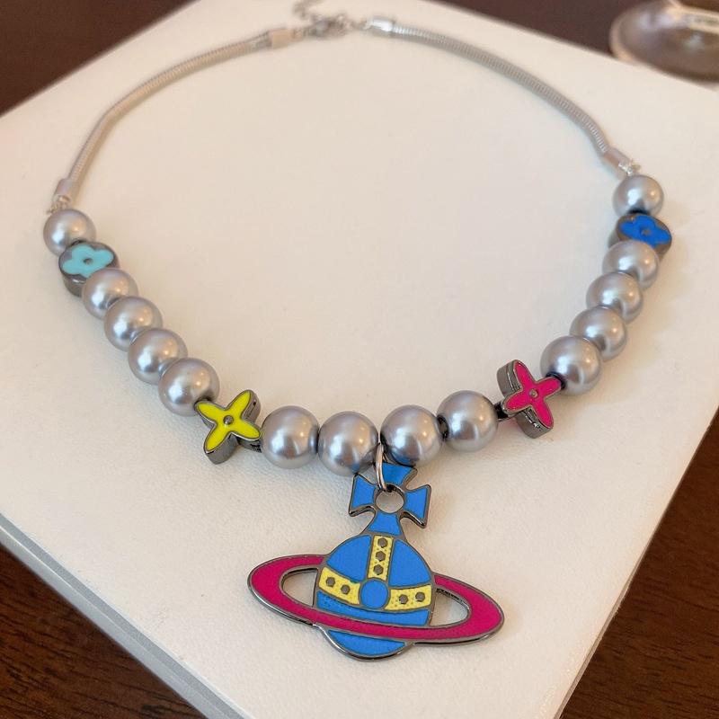 Vòng cổ Thép Titan Mặt Hình Bông Hoa Đính Ngọc Trai Màu Sắc