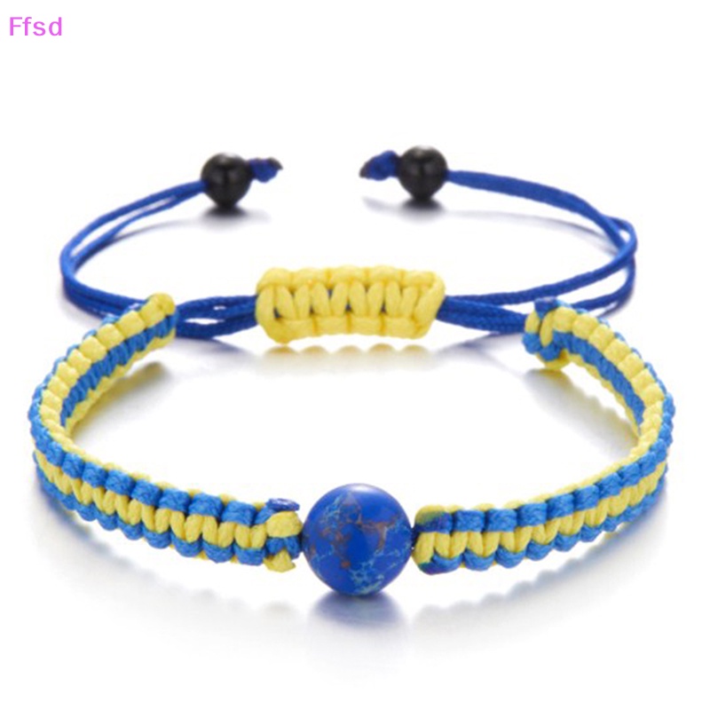 {Ffsd} Vòng Tay Dây Bện Gắn Mặt Hình Lá Cờ Màu Xanh Dương / Vàng Làm Thủ Công Cho Nam Và Nữ Bán Chạy