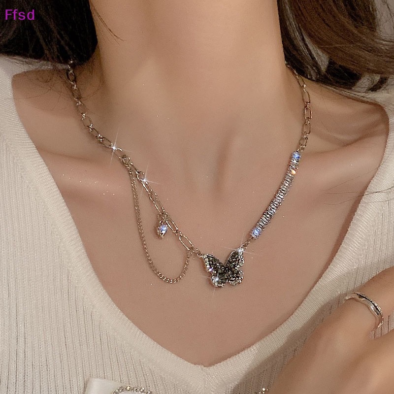 Vòng cổ Mặt Hình Bướm Đen Đính Đá Zircon Tinh Tế Cho Nữ