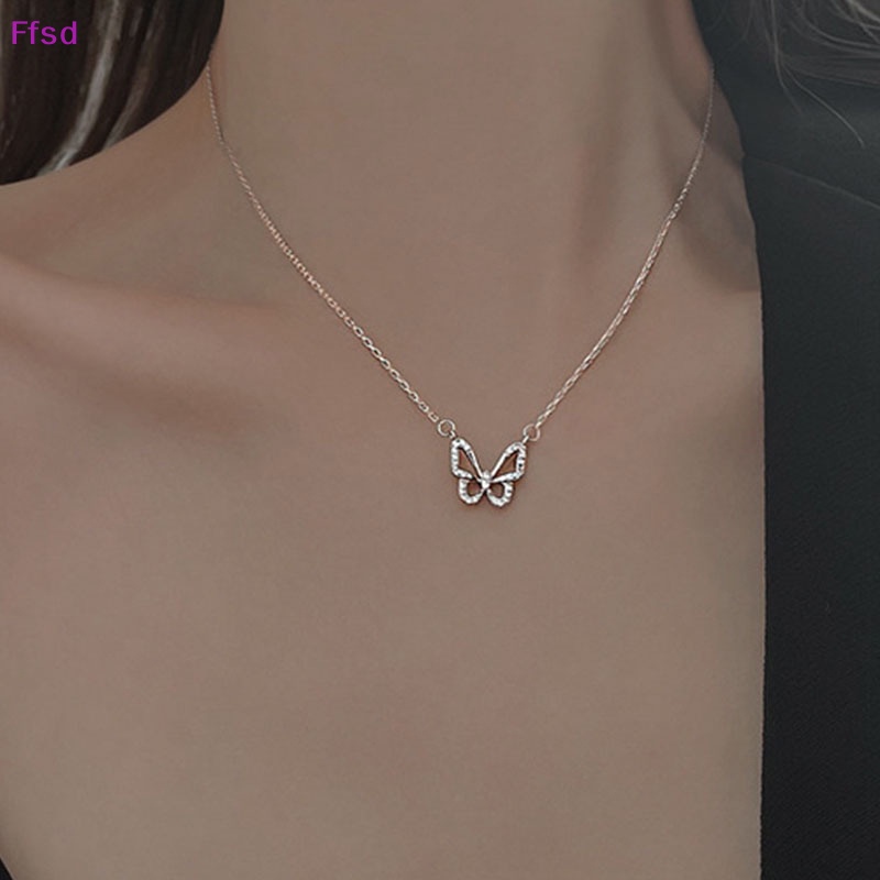 {Ffsd} Vòng cổ Mặt Hình Bướm Đính Pha Lê Lấp Lánh Màu Vàng / Bạc Thời Trang Dự Tiệc Cho Nữ