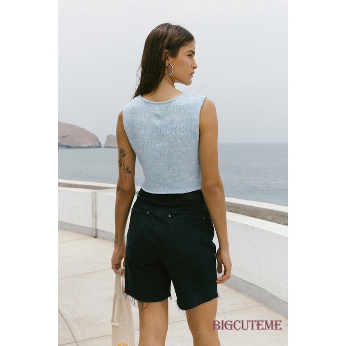 Áo Croptop Dệt Kim Không Tay Màu Sắc Trơn Thời Trang Mùa Hè Dành Cho Nữ