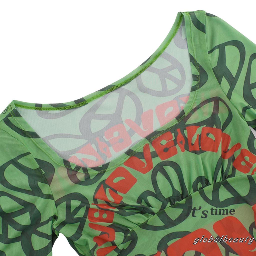 Áo Croptop Lưới Tay Dài In Chữ Nhìn Xuyên Thấu Phong Cách Đường Phố Cho Nữ