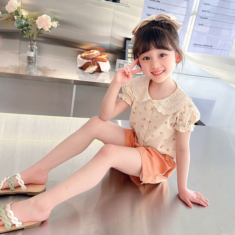 Set Áo Thun Ngắn Tay In Hoa + Quần Short Thời Trang Mùa Hè Cho Bé Gái