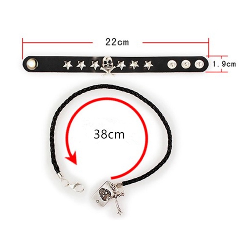 Ygt Vòng Tay Dây Da Bện Đính Mặt Đầu Lâu Ngôi Sao Phong Cách Punk Cá Tính