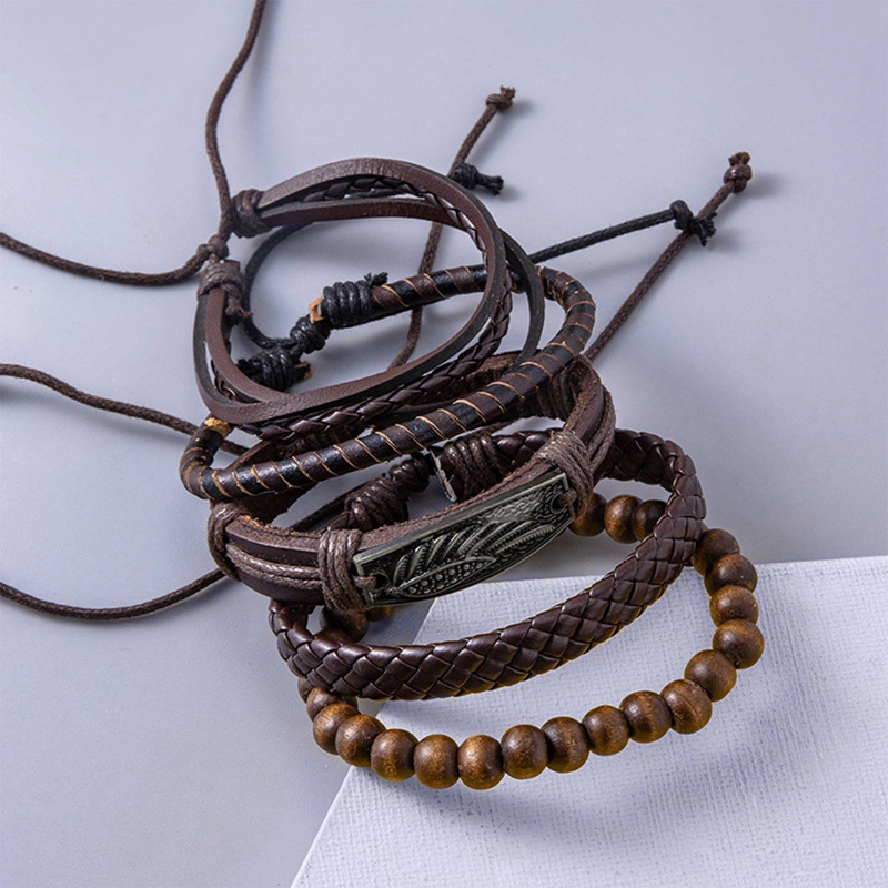 Set 3 / 5 Vòng Tay Da Nhiều Lớp Thời Trang Cho Nam