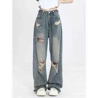Quần jeans nữ lưng cao dáng rộng phong cách đường phố hàn quốc
