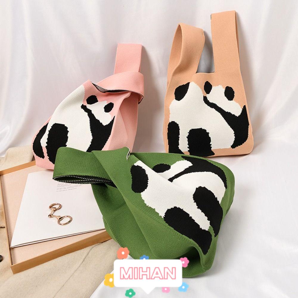 MIHAN1 Túi Xách Mua Sắm Đeo Vai Thiết Kế Thắt Nút Hình Gấu Trúc Có Thể Tá