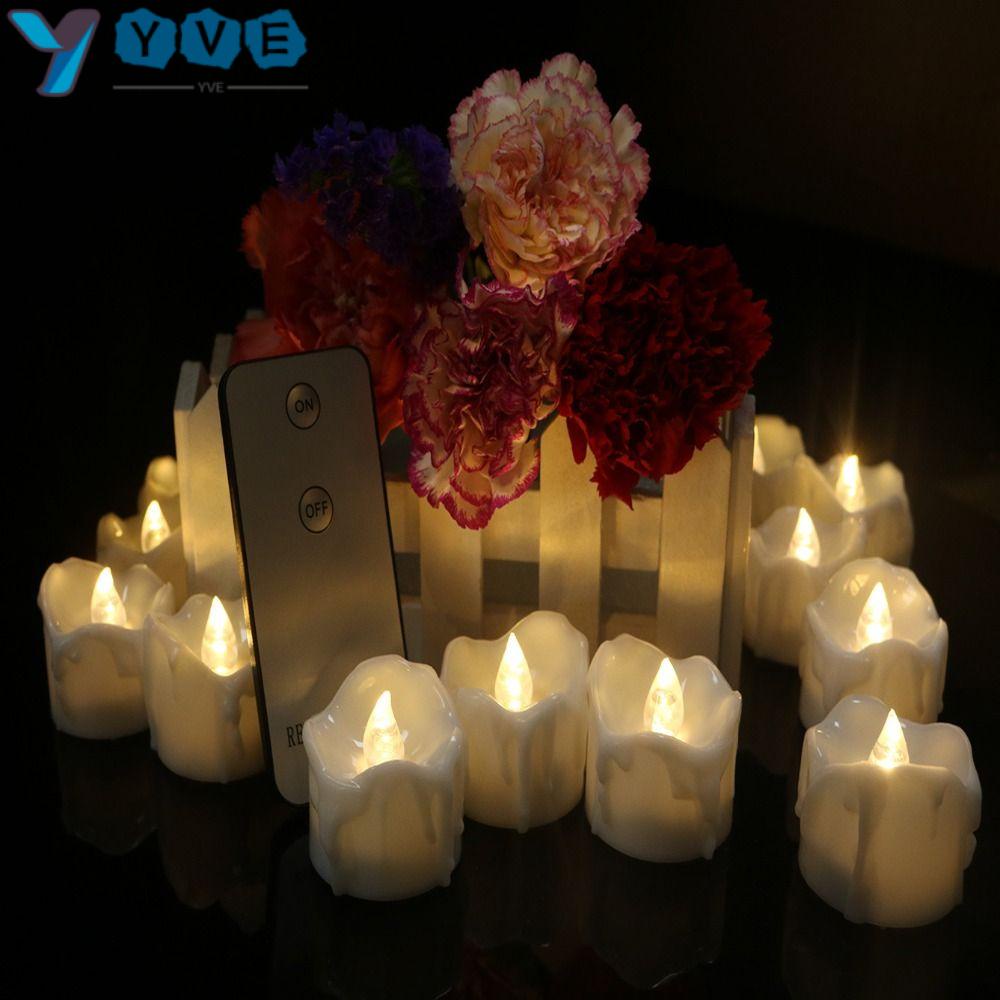 YVE Bộ 12 Đèn LED Hình Nến Có Điều Khiển Từ Xa Chạy Bằng Pin Dùng Trang Trí Halloween