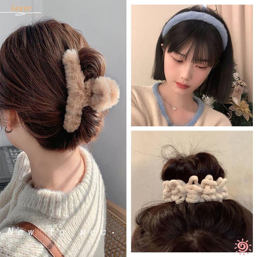 LAY Set 8 Kẹp Tóc / Dây Cột Tóc / Khăn Lau Mặt / Mỹ Phẩm Bằng Vải Lông Nhung Mới 8 Món