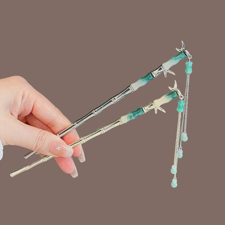 Trâm Cài Tóc Bằng Tre Đính Núm Tua Phong Cách Trung Hoa Cổ Điển Cao Cấp Cho Nữ