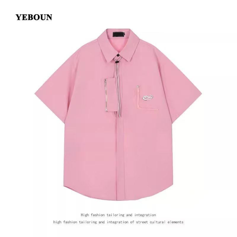 Áo Sơ Mi Khóa Kéo Kim Loại Cardigan Ngắn Tay Dáng Rộng Thời Trang Mùa Hè Dành Cho Nam