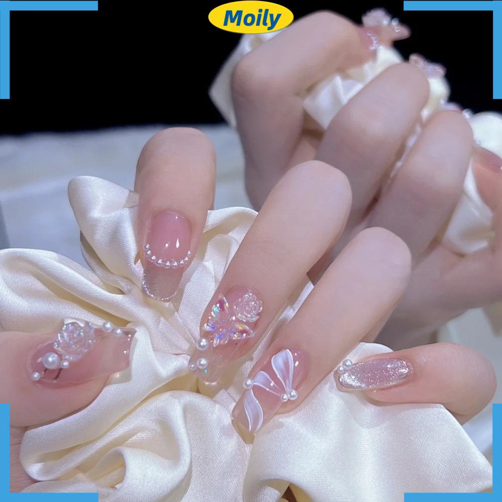 MOILYVN Bộ 24 Móng Tay Giả Đầu Vuông Dáng Dài Có Thể Tháo Rời Cho Nữ