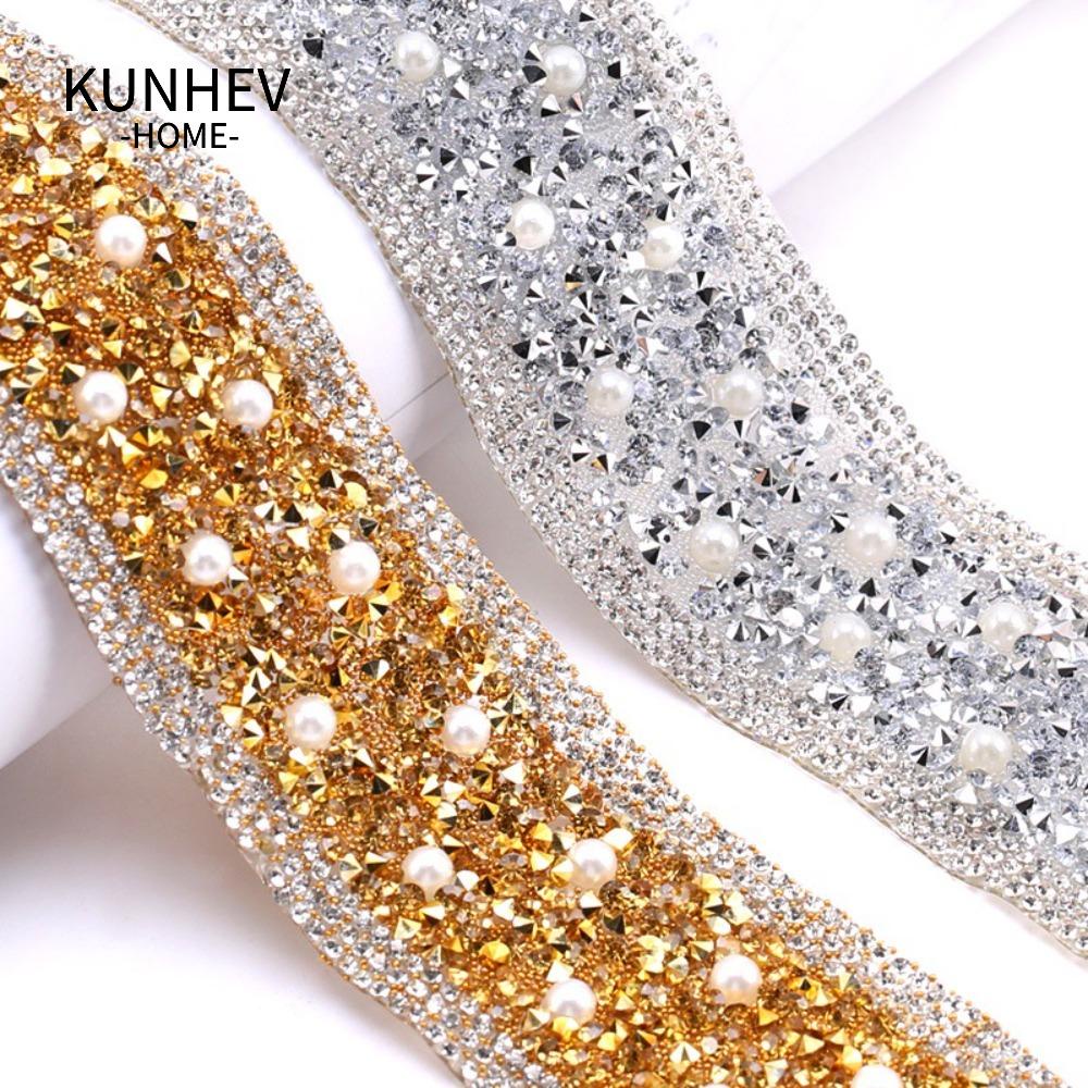 KUNHEV Cuộn Dây Ruy Băng Đính Ngọc Trai / Kim Cương Giả Lấp Lánh Dùng Trang Trí Quần Áo DIY