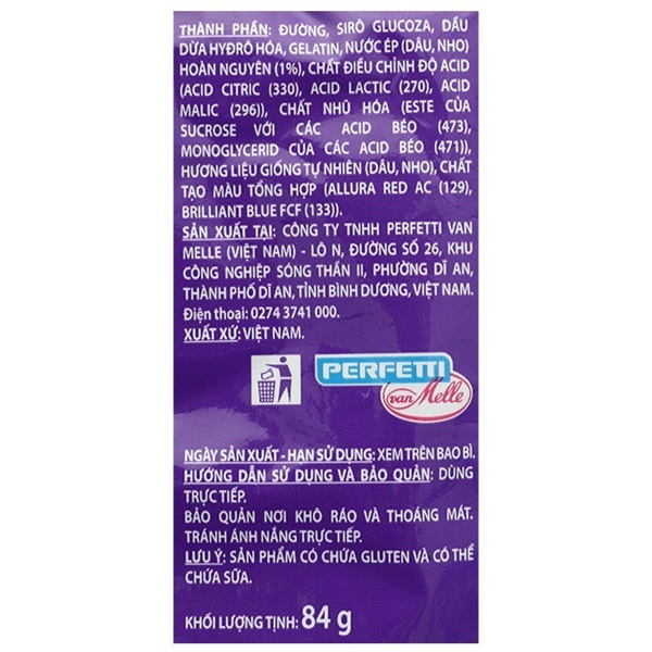 Kẹo mềm hương trái cây Alpenliebe 2Chew gói 84g hương Dâu Nho