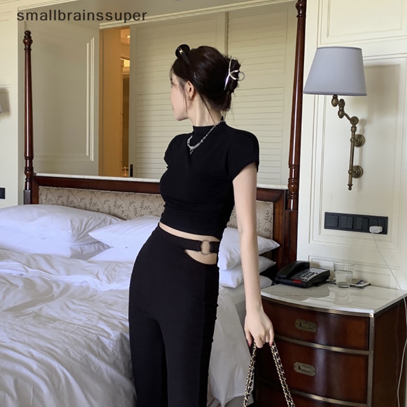 Áo Croptop Tay Ngắn Cổ Lọ Màu Trơn Thời Trang Mùa Hè Quyến Rũ Cho Nữ