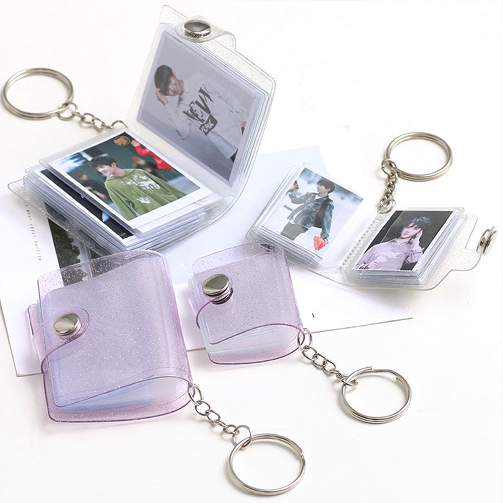 Album Đựng Thẻ 1 / 2 Inch Mini Bằng PVC Trong Suốt Kèm Móc Khóa Và 16 Thẻ Tiện Dụng