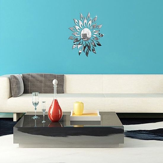 Miếng Dán Tường Hiệu Ứng Gương Hình Hoa Hướng Dương Thời Trang Trang Trí Phòng Ngủ