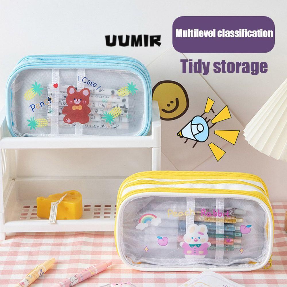 UUMIR Túi Đựng Bút Trong Suốt Họa Tiết Hoạt Hình Đơn Giản Ốp