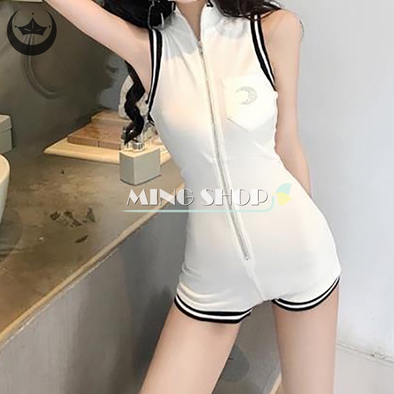 Áo liền quần Thể Thao Lưng Cao Phối Khóa Kéo Phong Cách Hàn Quốc Quyến Rũ Cho Nữ