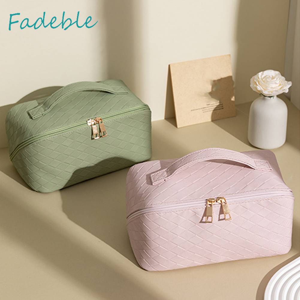 Túi Đựng Mỹ Phẩm Bằng PU Sức Chứa Lớn Họa Tiết Sọc Caro Tiện Dụng Cho Nữ