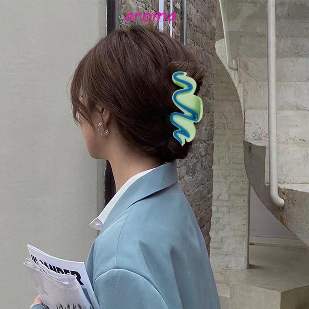 AROMA Kẹp Tóc Hình Cá Mập Họa Tiết Kẻ Sọc Thanh Lịch Cho Nữ