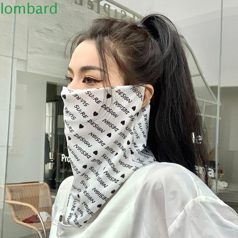 LOMBARD Khăn Choàng Cổ Kiêm Khẩu Trang Bằng Lụa Lạnh Kẻ Sọc Thoáng Khí Chống Tia UV Dùng Khi Đi Bộ Đường