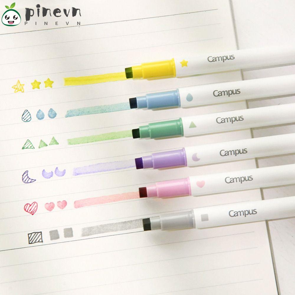 PINEVN Bút Lông Đánh Dấu Hai Đầu 6 Họa Tiết Khác Nhau Nhiều Màu Sắc Dành Cho Học Sinh