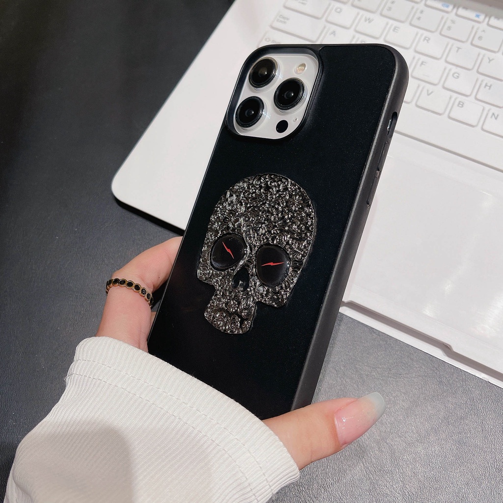 Ốp Điện Thoại Mềm Hình Đầu Lâu Kim Loại Cho iPhone 14ProMax 13 12 11 XSMax XR 7P