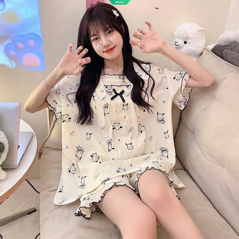 Bộ Đồ Ngủ Công Chúa Mùa Hè 2023 Pachacco Kuromi Diềm Xếp Nếp Dễ Thương Thoải Mái Cho Nữ