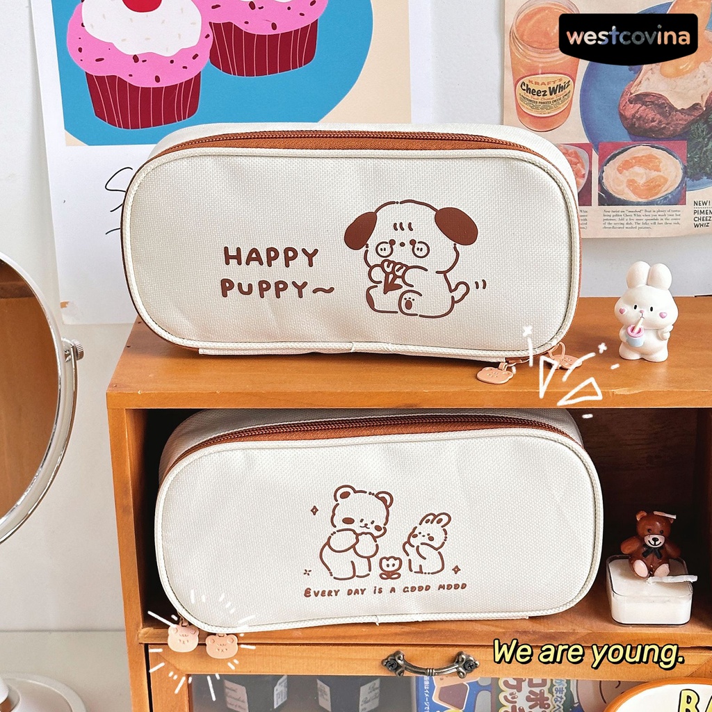 [WSTN]✎Túi Đựng Bút Dạng Lưới In Họa Tiết Gấu Hoạt Hình Dễ Thương