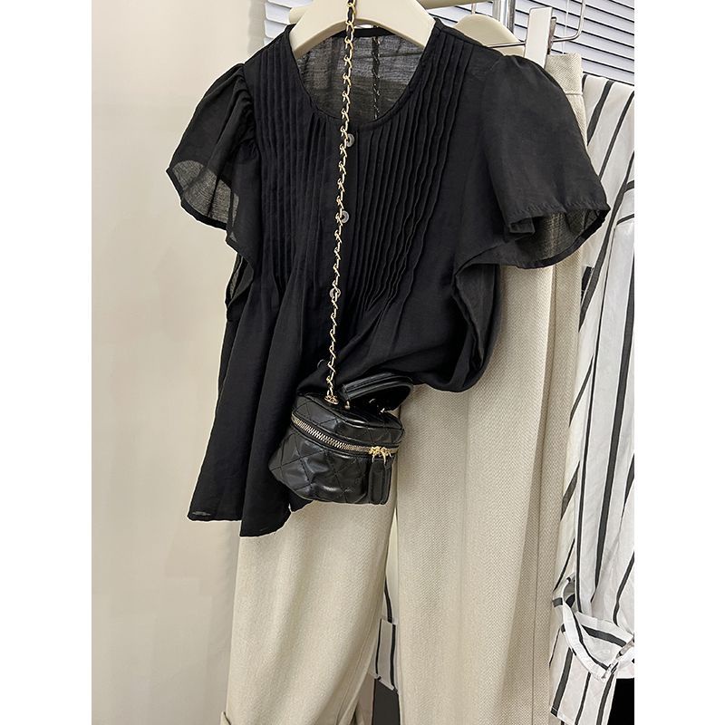 Áo Sơ Mi Chiffon Tay Phồng Xếp Ly Dáng Rộng Phong Cách Pháp Thời Trang Mùa Hè Mới Cho Nữ