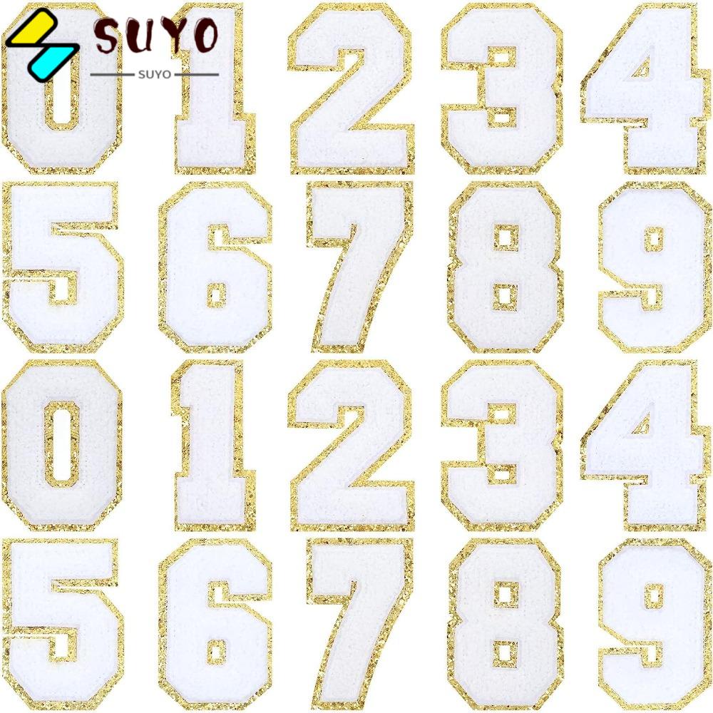 SUYO Miếng Vá Ủi Quần Áo / Túi Xách Bằng Sợi Chenille Thêu Chữ Số 8cm Màu Trắng