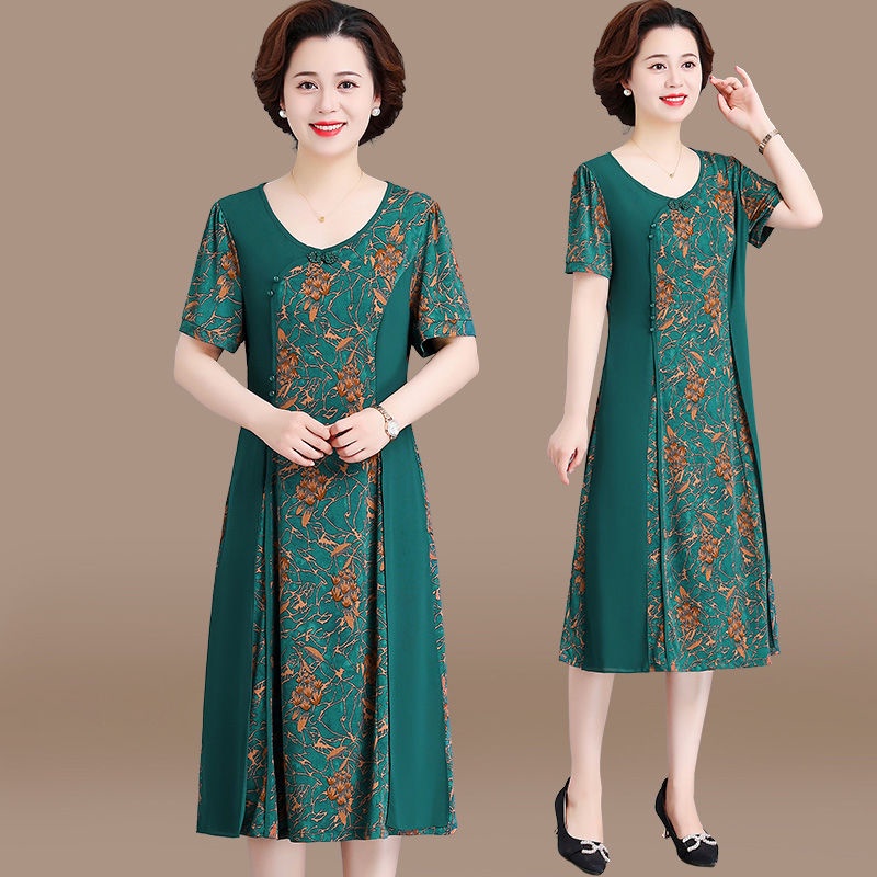 Đầm Sườn Xám Cách Tân Tay Ngắn In Họa Tiết Thời Trang Mùa Hè 2023 Mới Cho Nữ Trung Niên