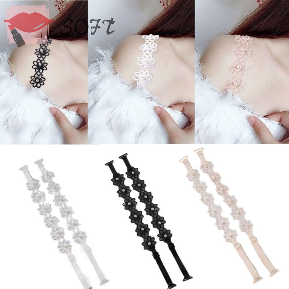 SOFTNESS Set 2 Cặp Dây Đeo Áo Ngực Dạng Ren Hoa Chống Trượt Có Thể Điều Chỉnh Cho Nữ