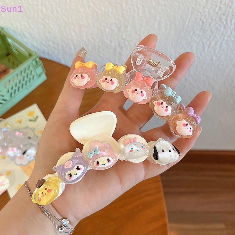 SANRIO Sun1 &gt; Kẹp Tóc Đuôi Ngựa Hoạt Hình Trong Suốt Lấp Lánh Hình Melody Kuromi Đáng Yêu Cho Bé Gái