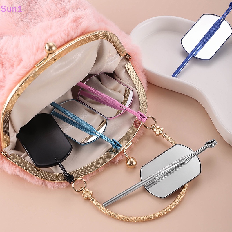 Sun1 &gt; Gương Trang Điểm Bằng Thép Không Gỉ Tay Cầm Dài Có Thể Gập Lại Kiểm Tra Quan Sát Lông Mi Chi Tiết Nhỏ