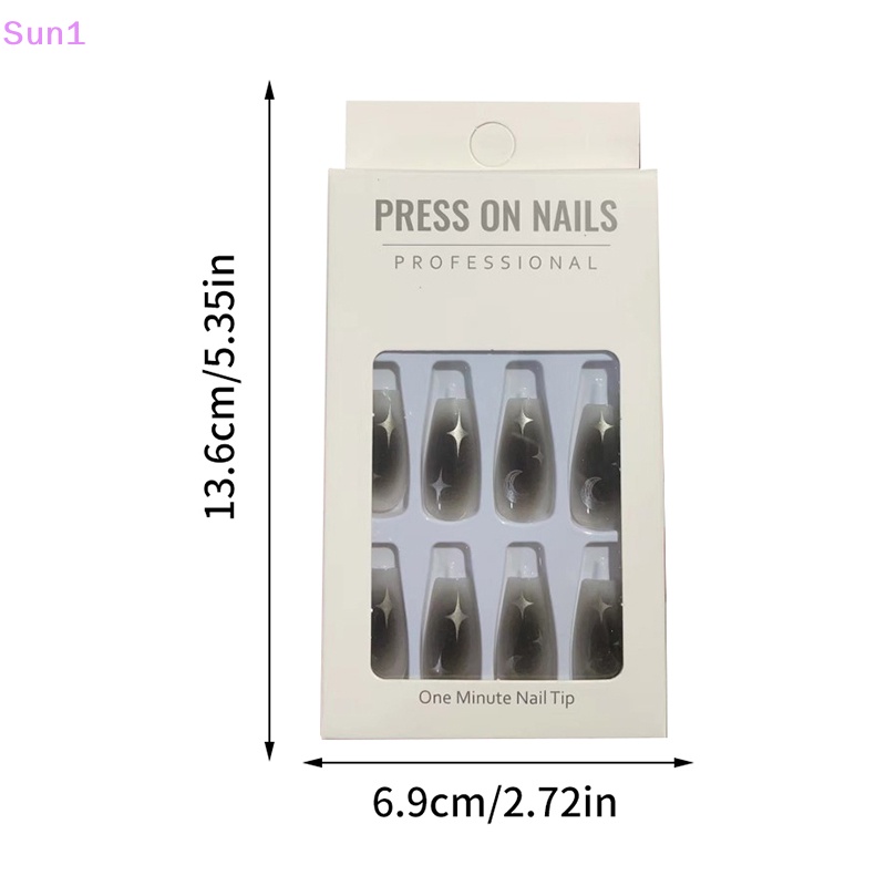 Bộ 24 Móng Tay Giả Màu Đen Dài Bằng Acrylic Có Thể Tái Sử Dụng Sun1 &gt; Y2k