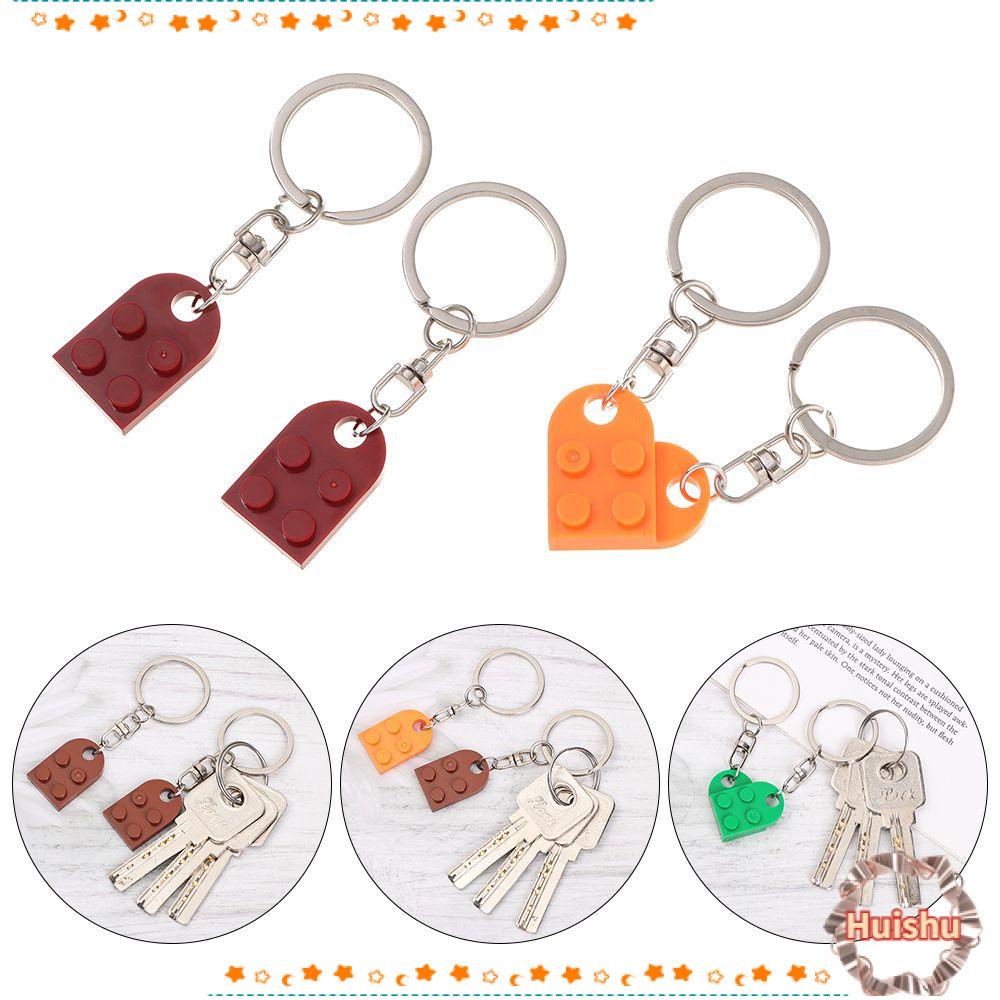 HS 2PCS Building Block Keychains Fashion Cute Couples Friendship Heart Pendant