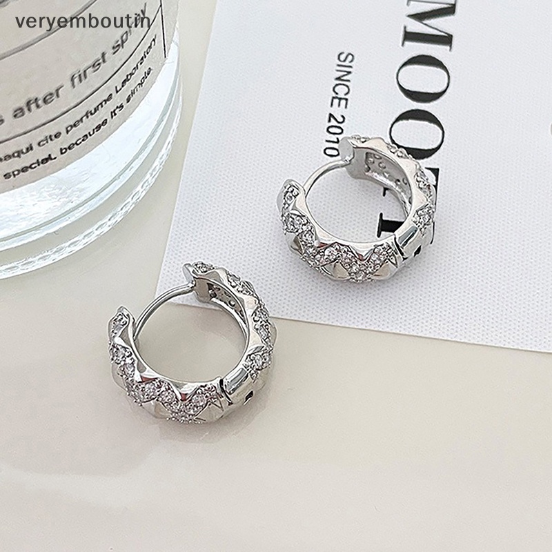 Bông Tai Dạng Vòng Kiểu Bất Đối Xứng Đính Đá Zircon Lấp Lánh Đơn Giản Thời Trang 1 Cho Nữ