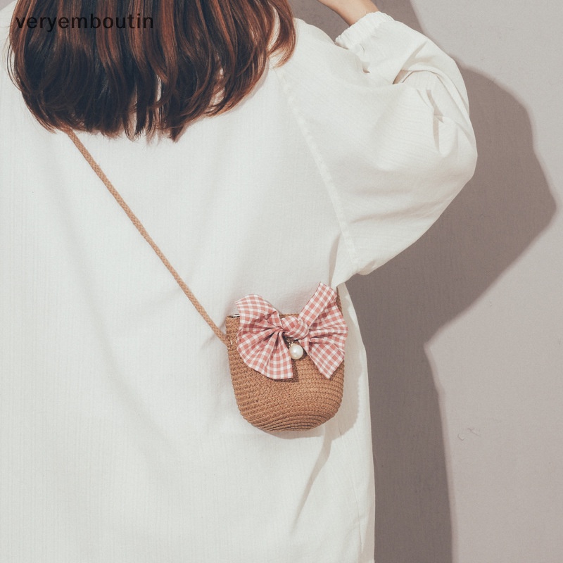 Túi Xách Công Chúa Đan Rơm Thủ Công Một Bên Vai Đựng Tiền Xu Tinh Tế in Họa Tiết Hoạt Hình Dễ Thương Cho Trẻ Em n