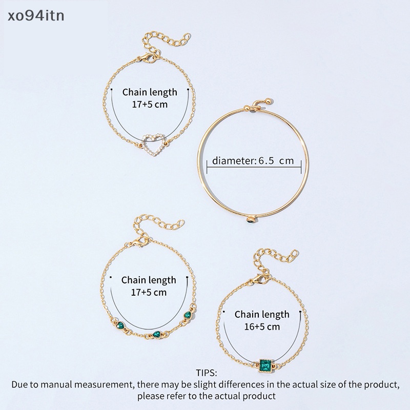 Bộ 4 Vòng Tay Đính Đá Màu Xanh Lá Thời Trang Cho Nữ