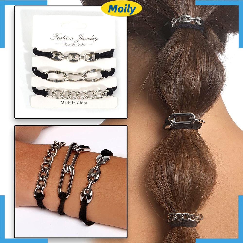 MOILYVN Set 3 Dây Cột Tóc Co Giãn Thời Trang Cho Nữ Giá Đỡ