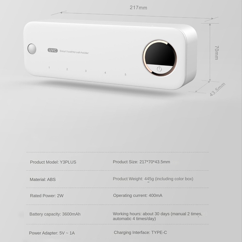 Giá Đỡ Bàn Chải Đánh Răng Gắn Tường Khử Trùng Bằng Tia UV Có Đèn LED Hiển